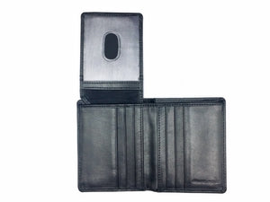 Genuine Leather minimalistic slimline 6 credit card men's wallet with inside flap and 2 window pockets.