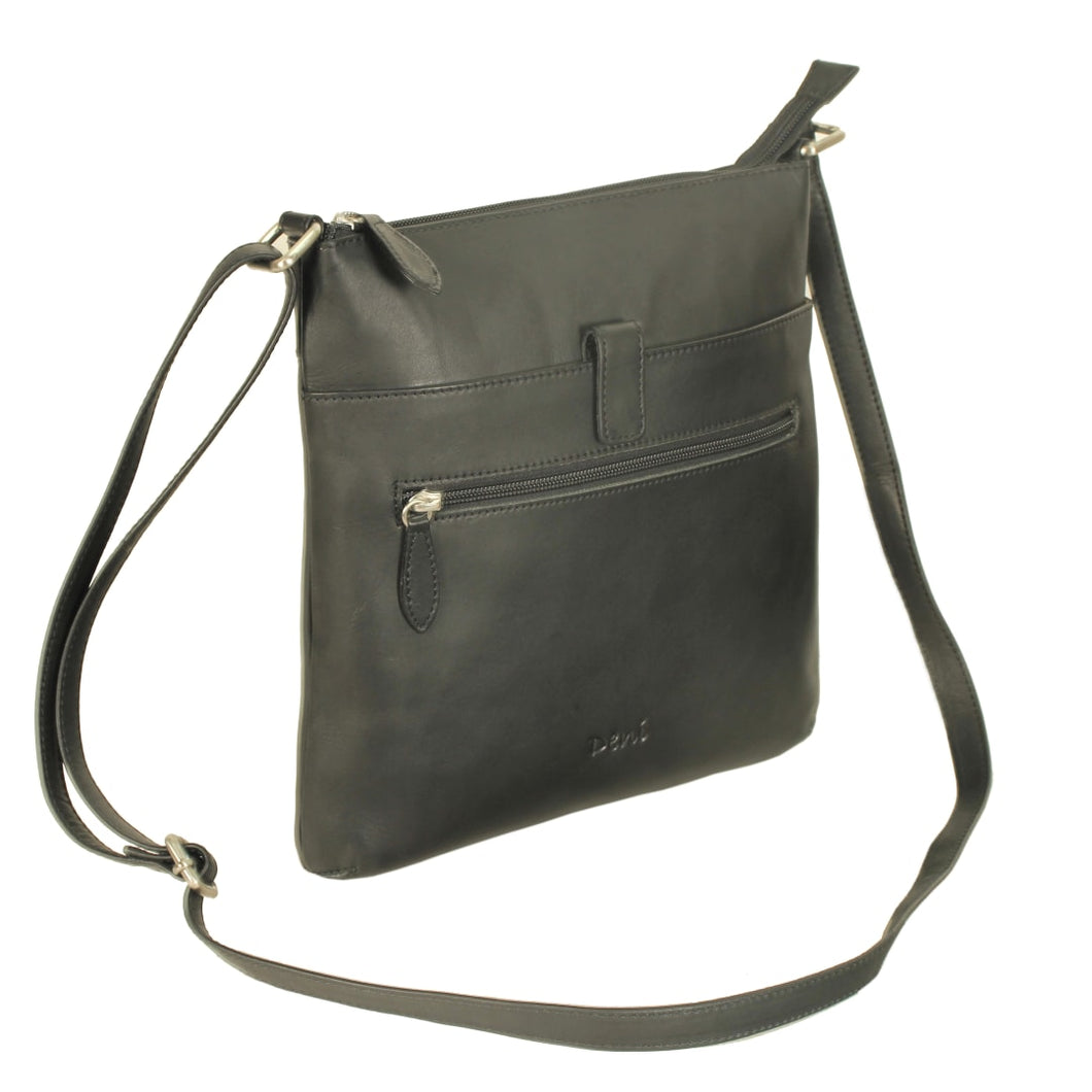 HB-5CBbk Genuine Top grain Cowhide ladies stylish top zip Crossbody handbag.