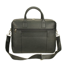 Load image into Gallery viewer, COM-1bk Genuine Top Grain Cowhide  2 compartment computer briefcase with top handles and shoulder strap.