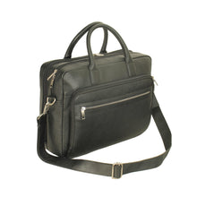 Load image into Gallery viewer, COM-1bk Genuine Top Grain Cowhide  2 compartment computer briefcase with top handles and shoulder strap.