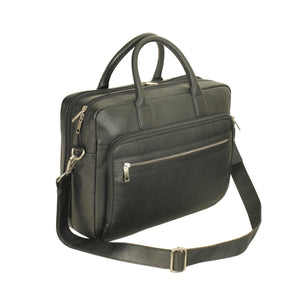 COM-1bk Genuine Top Grain Cowhide  2 compartment computer briefcase with top handles and shoulder strap.