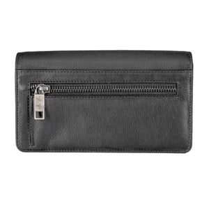 Genuine Leather13 card RFID protected ladies flap over ladies clutch purse with back zipper coin purse.