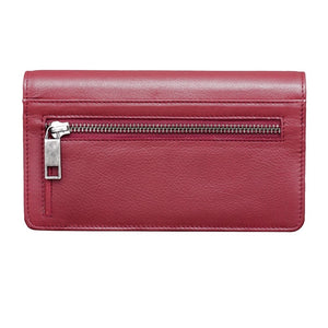 Genuine Leather13 card RFID protected ladies flap over ladies clutch purse with back zipper coin purse.