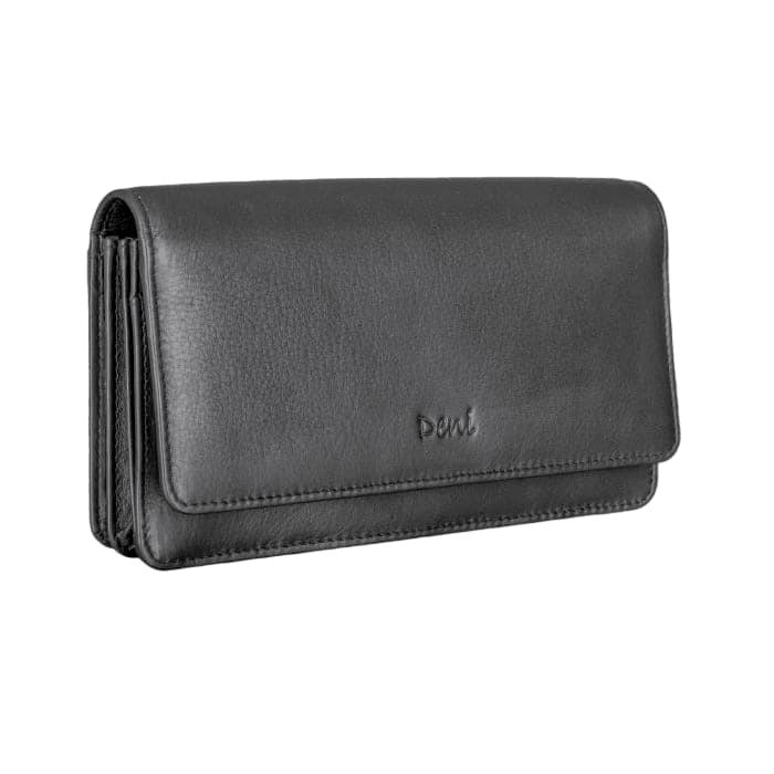 Genuine Leather13 card RFID protected ladies flap over ladies clutch purse with back zipper coin purse.