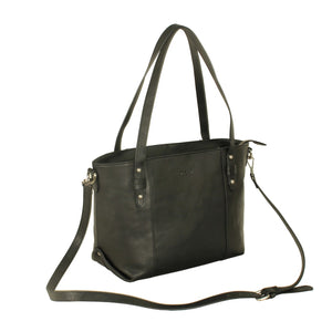 HB-8TObk Genuine Top grain Cowhide ladies stylish Tote Shopper handbag with top handles and removable sling.