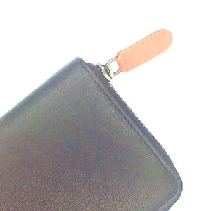 PUR-1ZA  Genuine Kid Leather 8 card RFID protected zip around ladies purse - Black / Pumpkin