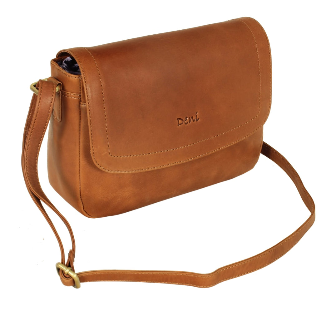 HB-6CBtn Genuine Top grain Cowhide ladies stylish Flap Over Crossbody handbag.