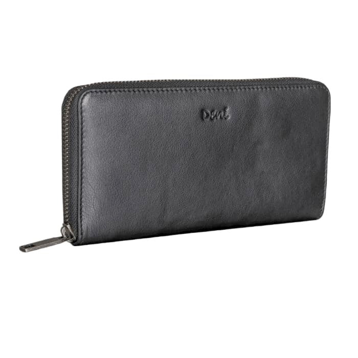 Genuine Leather 8 card RFID protected zip around ladies purse with inside coin zipper pocket.