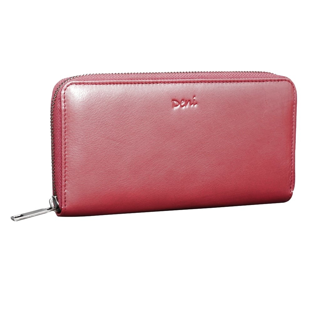 Genuine Leather 8 card RFID protected zip around ladies purse with inside coin zipper pocket.